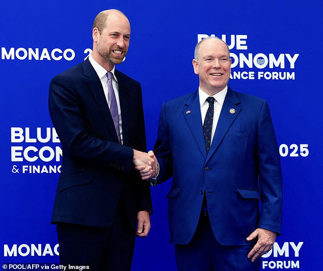 Prince William has joined Prince Albert of Monaco as he touched down in the south of France to attend a forum in a bid to help the world's oceans