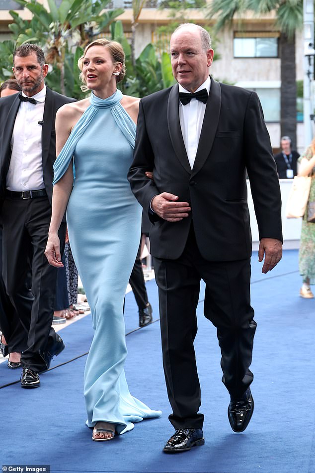 Princess Charlene continues to be thrust into the spotlight following claims her husband Prince Albert was seeking out a bachelor pad just months after their wedding in 2011 (pictured yesterday evening)