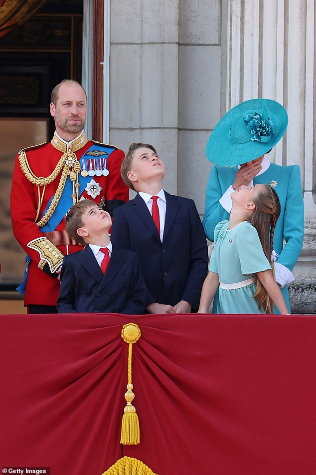 The Prince and Princess of Wales with their children George, Louis and Charlotte on the Buckingham Palace balcony