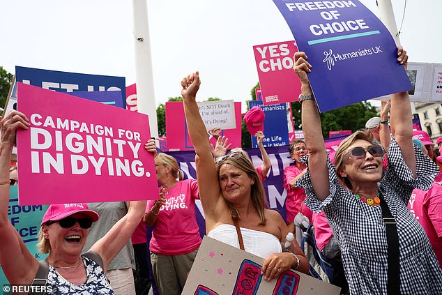 People react after Britain's parliament voted in favour of a bill to legalise assisted dying on June 20