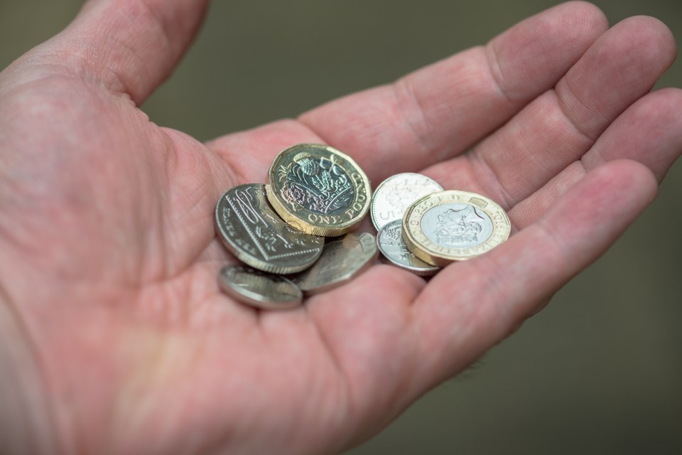 Hand holding British coins.