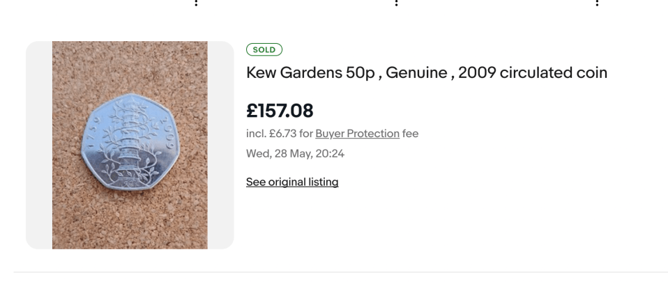 Photo of a sold 2009 Kew Gardens 50p coin.