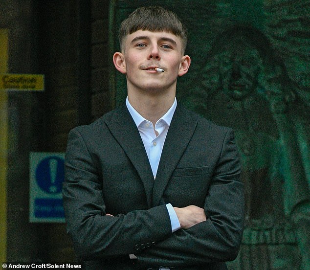 Mason McGarry, 19, (pictured) was jailed earlier this month after he drove at 60mph in a 40mph zone during a police chase before mounting the pavement and hitting a lorry