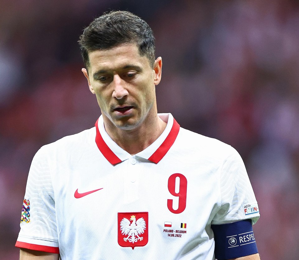 Robert Lewandowski of Poland in a soccer jersey.