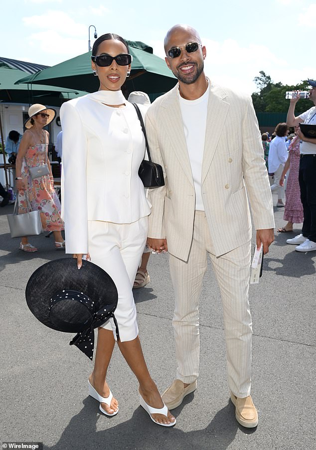The stars were all out in London's heatwave on Monday to attend the first day of sun-soaked Wimbledon (Rochelle and Marvin Humes pictured)