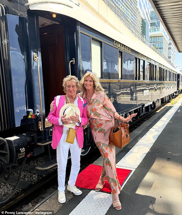 Rod Stewart and his wife Penny Lancaster celebrated 18 years of marriage with a luxurious trip down memory lane on Thursday