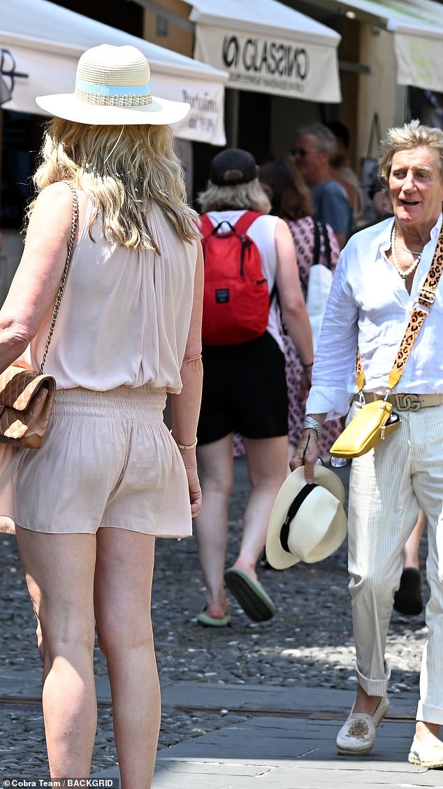Sir Rod Stewart, 80, looked like a little out of breath as he and Penny, 54, walked the streets of Portofino on Saturday on a shopping spree