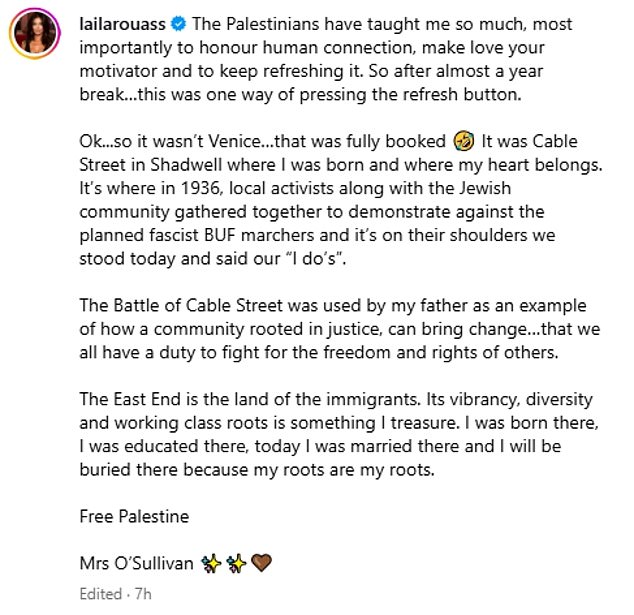 Laila shared this message alongside her post on social media