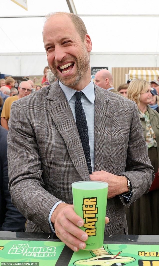 Prince William enjoys a pint of Cornish cider at the Royal Cornwall Show in June 2025