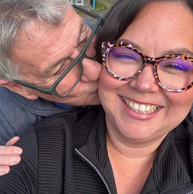 Ruth Jones' former husband David Peet has already left his life in the UK behind and has settled in a small Canadian village with his new Gavin & Stacey lookalike girlfriend (pictured together)