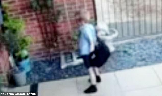 Oliver Gibson (pictured) from Sleaford, Lincolnshire, was caught on Ring camera trying to remove his rucksack