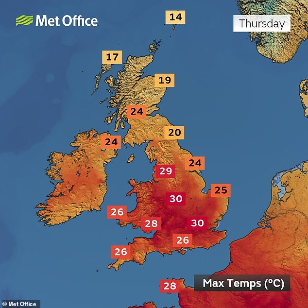Temperatures across parts of the country hit 32°C yesterday, with similar highs expected through the weekend, peaking at 33°C on Saturday