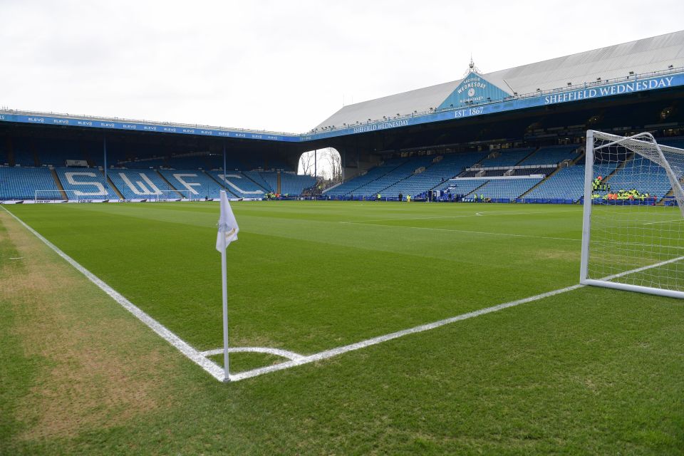 Hillsborough Stadium's empty field with goal post.
