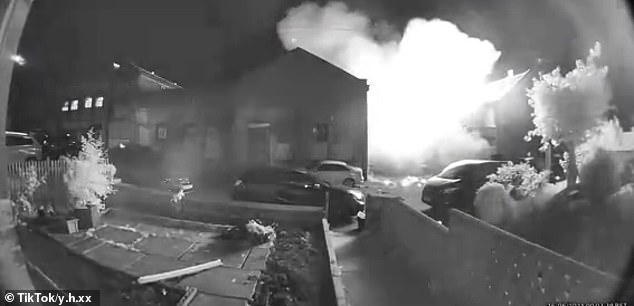 The Ring doorbell footage captured at a nearby property shows the devastating extent of the large blast on Thursday that has left two men hospitalised in a critical condition