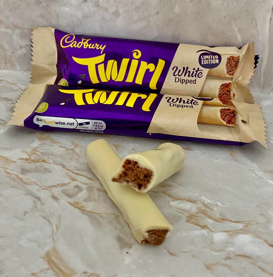 Cadbury Twirl White Dipped chocolate bar.