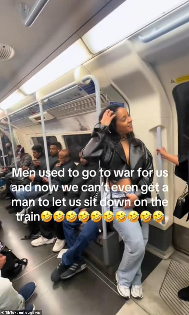 Another TikTok content creator, who goes by the handle catlouise mx, shared a video of her and her friends standing on the Tube because most of the seats were filled with men
