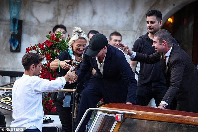 This week, however, he seemed to be back to his former lean self as he was helped onto a Venetian water taxi ahead of the Amazon tycoon's nuptials