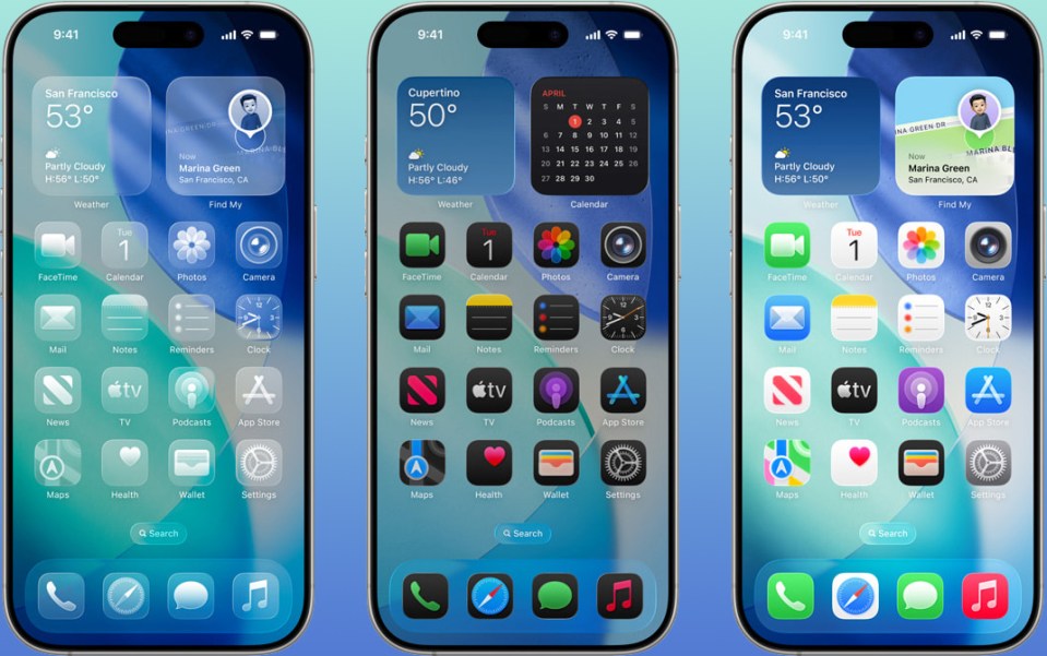 Illustration of three iPhone home screens.