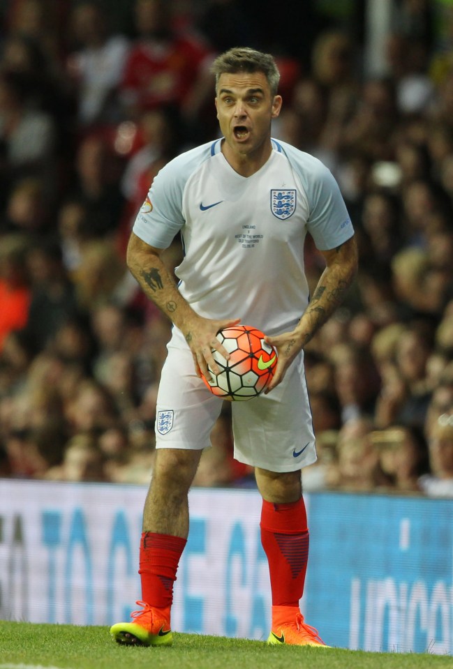 Robbie Williams at a Soccer Aid UNICEF charity football match.