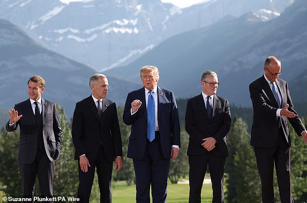 Keir Starmer (second from right) has been talking up the prospect of 'squeezing' Vladimir Putin at the G7 summit in Canada this week