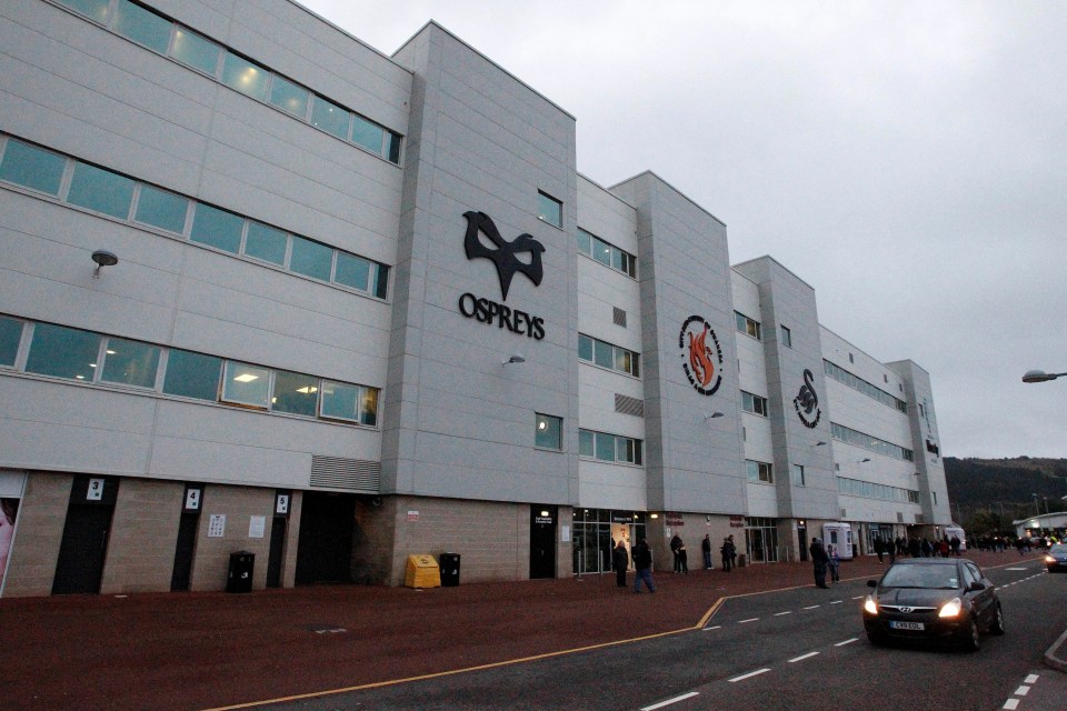 Exterior of the Liberty Stadium before a rugby match.