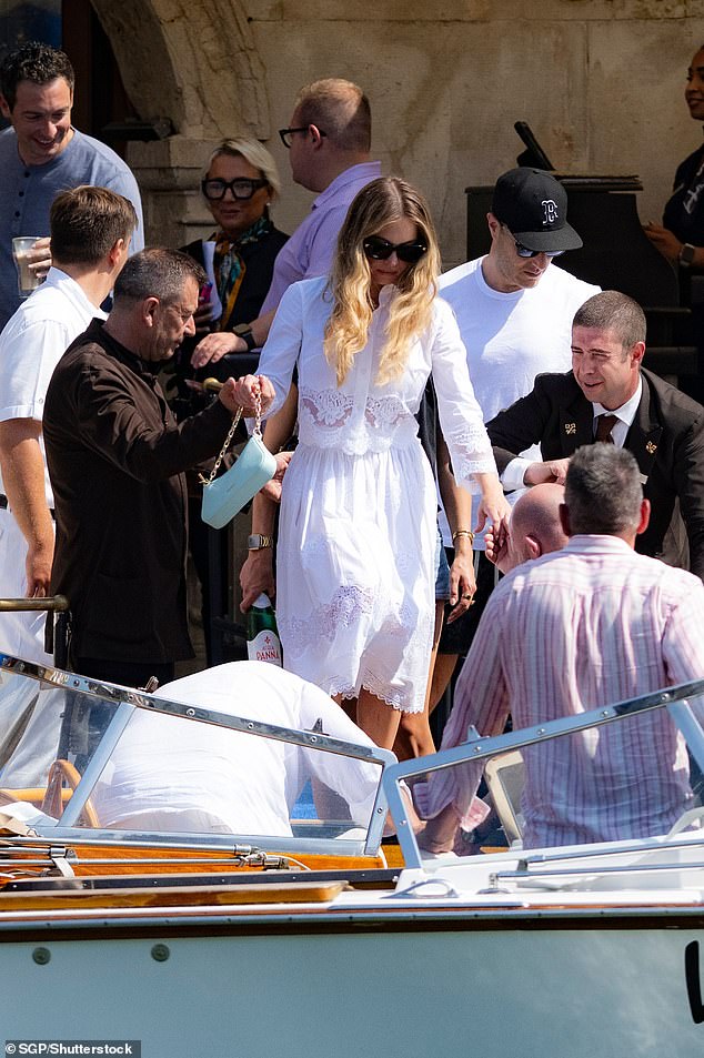 Sydney Sweeney was spotted departing out of Venice after attending the Bezos wedding in Italy on Sunday