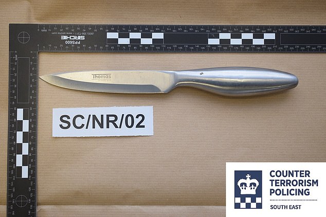 A knife found in Nathan Ruth's bag when he was arrested in 2022