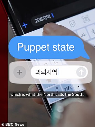 A phone smuggled out of North Korea in 2024 (pictured) has revealed the shocking details of Kim Jong Un's oppressive regime. When trying to type 'South Korea', the device replaces the word with the phrase 'Puppet State'