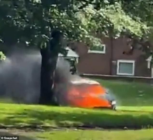 Riots have erupted in Salford after a gang of youths set a vehicle on fire and assaulted a police officer