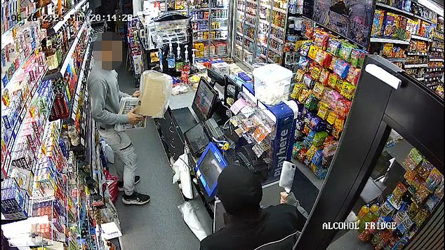 CCTV shows the thug storm into the Armadale Premier in Bathgate, West Lothian, at around 8.15pm yesterday evening