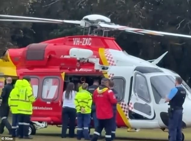 The boy was airlifted from Cabarita Beach - north of Byron - to Gold Coast University Hospital. Helicopter pictured above