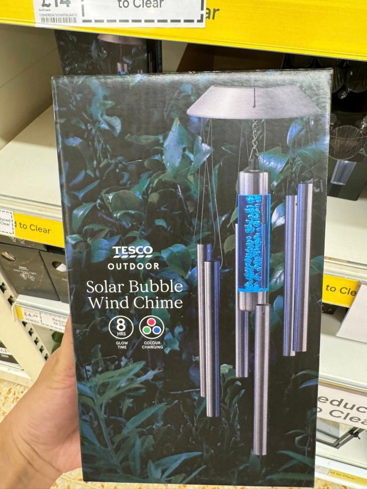 Tesco solar bubble wind chime in packaging.