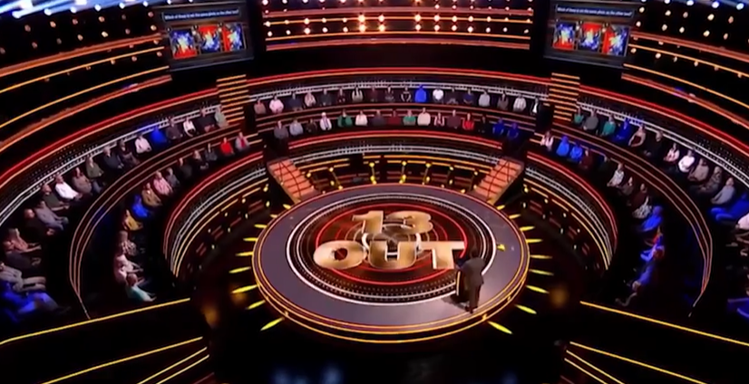 Screenshot of the 13 Out game show set.