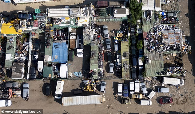 An aerial photo showing the cluttered nature of the site in South Ockendon
