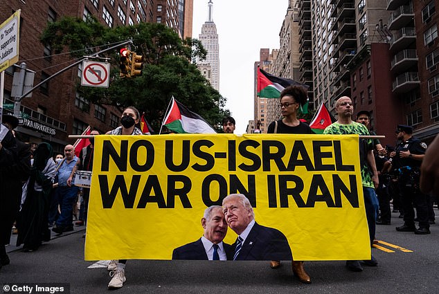 A protest calling for the Trump administration to avoid a war with Iran in New York City