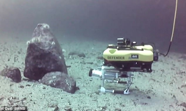 Video footage of a new robot designed by British engineers to protect underwater cables