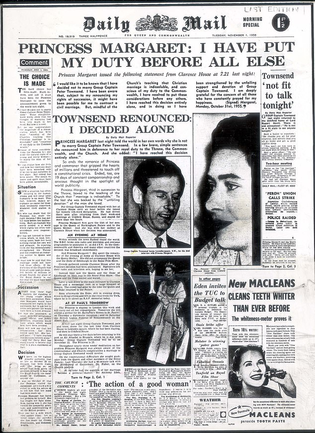 The Daily Mail reported Princess Margaret's announcement that she would not be marrying Peter
