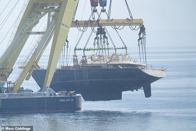 This is the specially built cradle that will hold the wreck of the £25million superyacht Bayesian