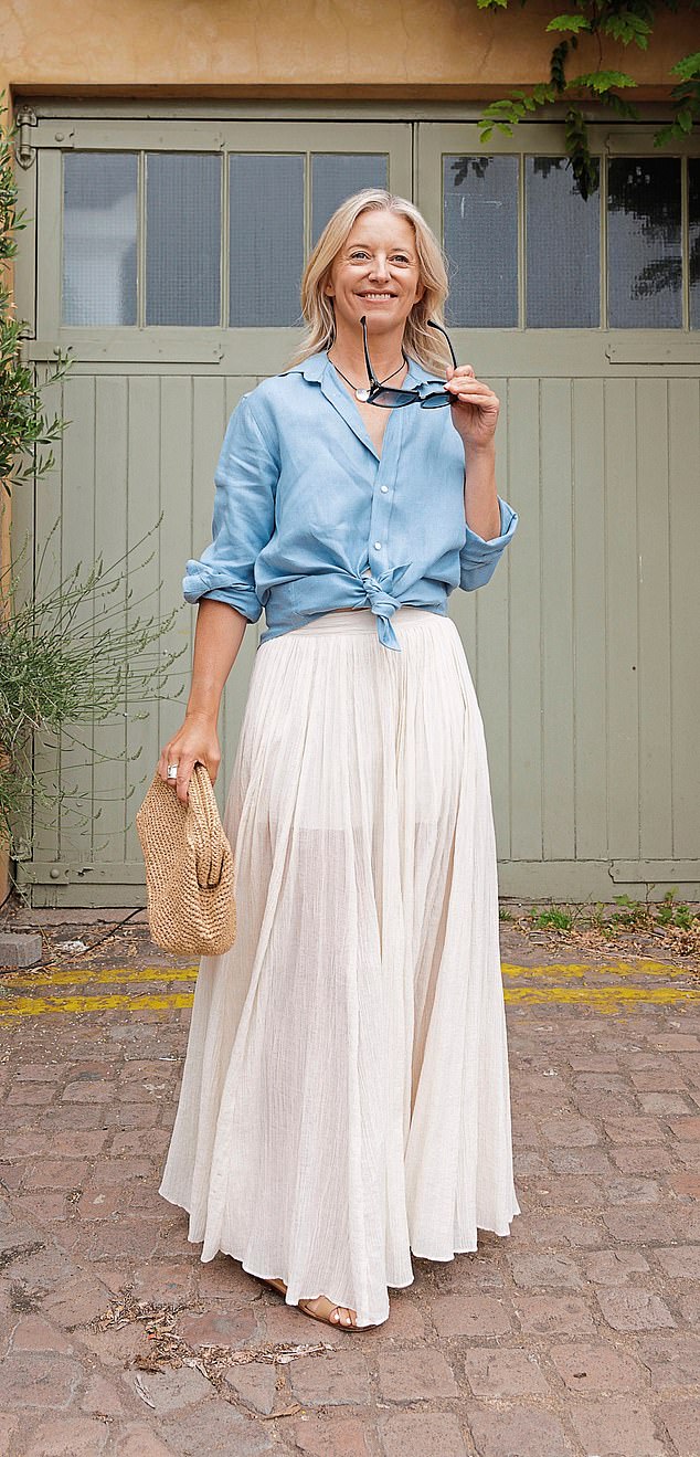 Shirt, WNU. Skirt, Toteme. Sunglasses, Saint Laurent. Necklace, Monica Vinader. Bag, Cos