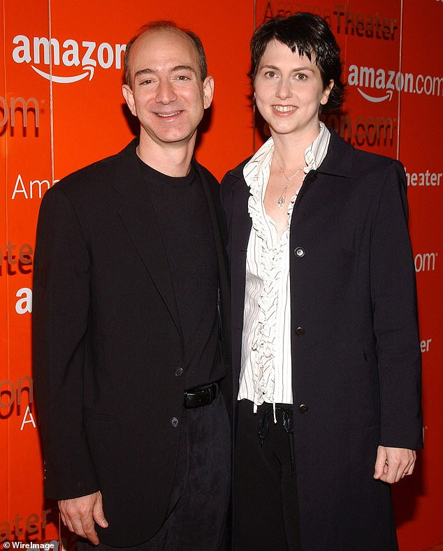 THEN: Amazon founder Jeff Bezos (pictured, left) with his ex-wife MacKenzie (pictured, right) in 2004, 10 years after founding Amazon. The couple finalised their divorce in 2019