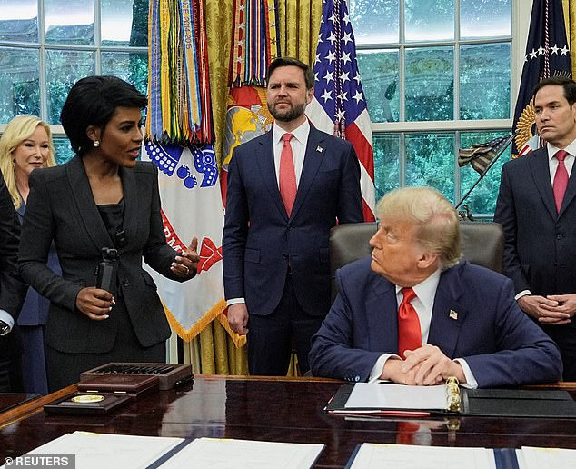 Hariana Veras (left) spoke to US president Trump (right) about his peace agreement between Rwanda and the Congo