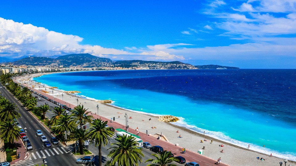 Beach and city of Nice, France.