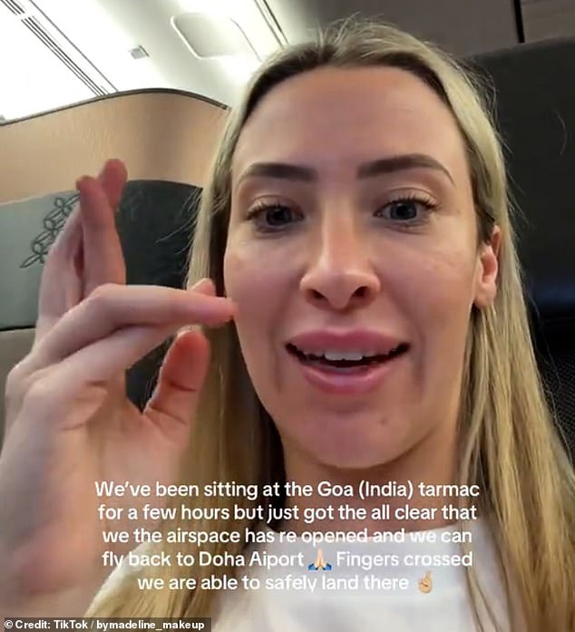 Make-up influencer Maddie Wilcox described waking up to hear that their plane from India to Qatar was being diverted with two hours to go before landing