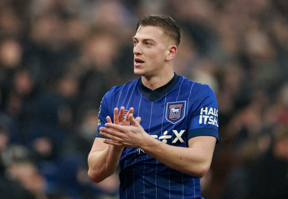 Liam Delap of Ipswich Town applauding.