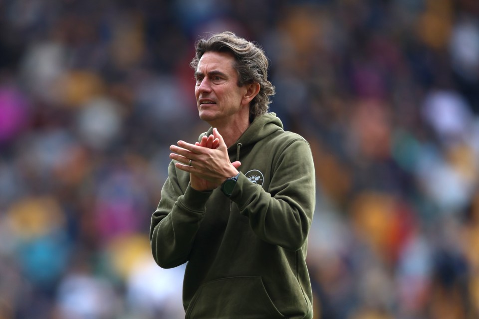 Thomas Frank, Brentford manager, applauding.