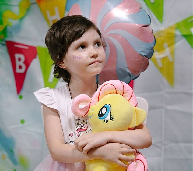 Artem Buryk was on the frontline when he learnt his only child, Anastasia - affectionately dubbed Nastya (pictured) - and her 30-year-old mother, Maria Pashkurova were caught up in a blast