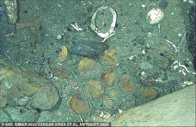 Columbian researchers authored the study, which revealed images taken by remotely operated vehicles (ROVs) of dozens of coins that lie scattered around the wreck about 1,970 feet under water