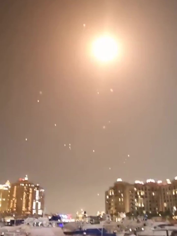 Video of air defense systems intercepting Iranian missiles over Qatar.