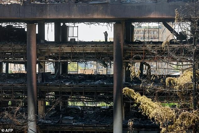 The heavily damaged building of Iran's public broadcaster in Tehran after it was hit in an Israeli strike