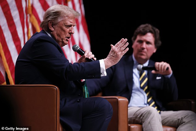 Republican presidential nominee, former President Donald Trump sits down for a conversation with Tucker Carlson